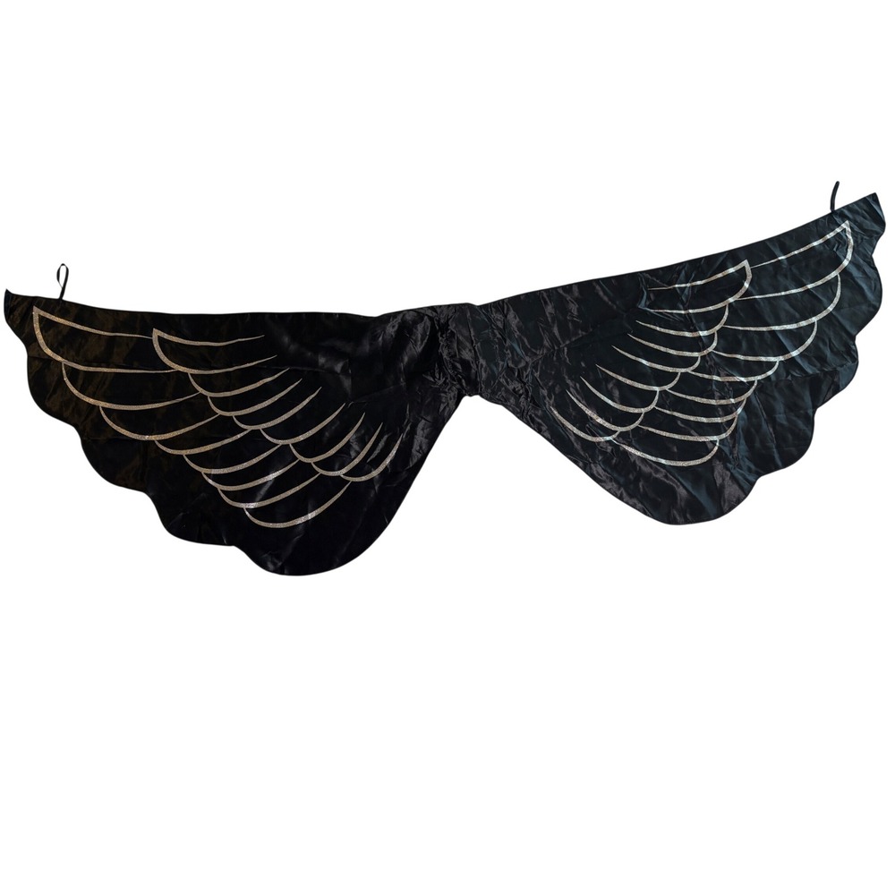 Black Satin Fallen Angel Adult Fairy Wings Glitter Halloween Cosplay Costume